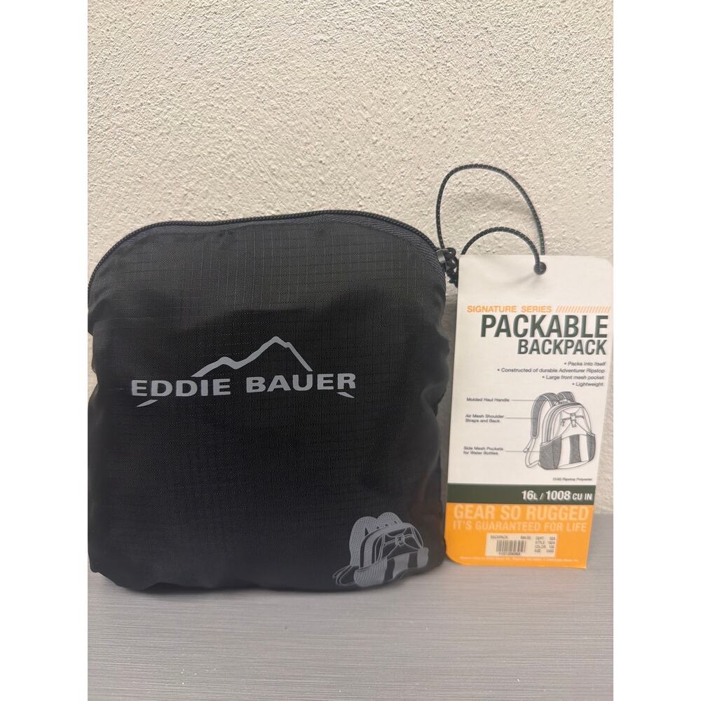 New Eddie Bauer Signature Series Black Packable Backpack 16L Lightweight Travel